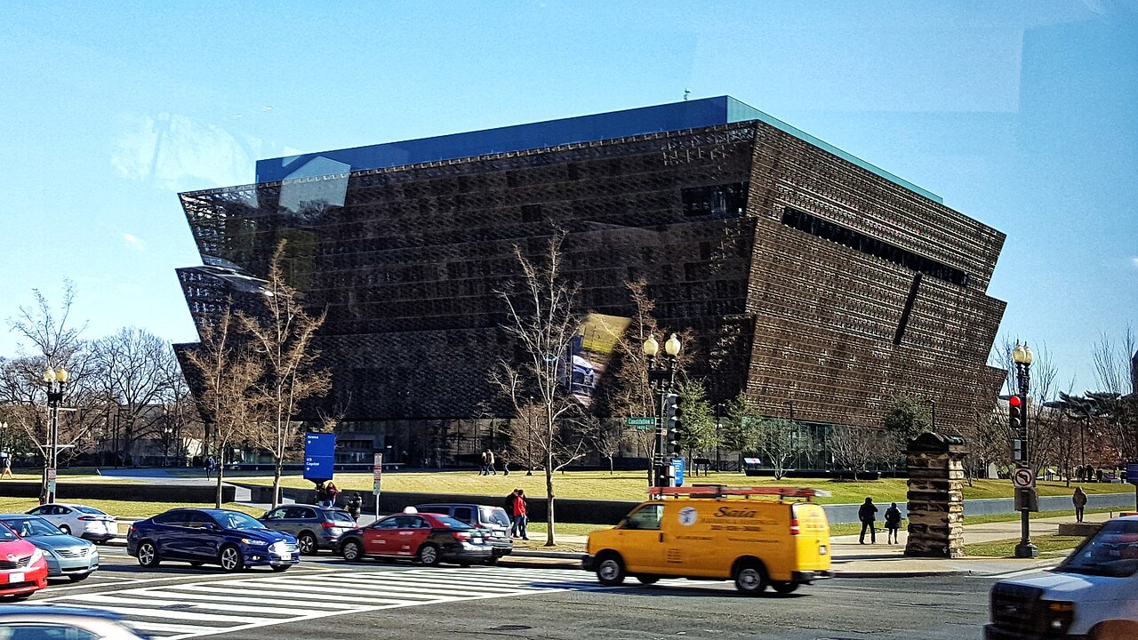 The African American History and Culture museum across Constitution Avenue, trees bare in February