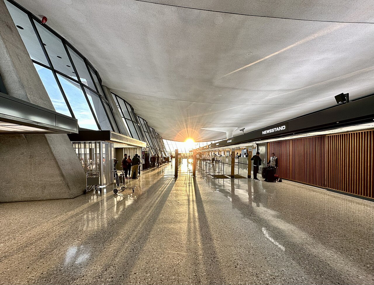 Low sun through the tall windows of Dulles's main terminal