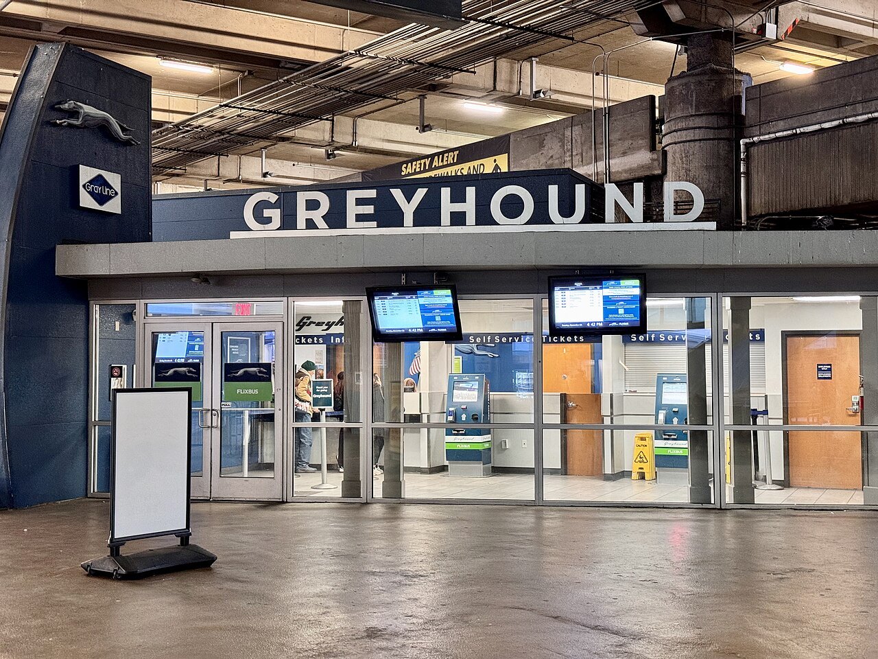 The Greyhound terminal on the bus deck at Union Station