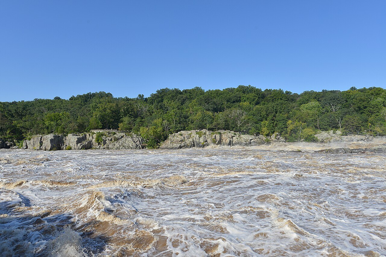 The Potomac in flood below Great Falls, seen from the Olmsted Island overlook