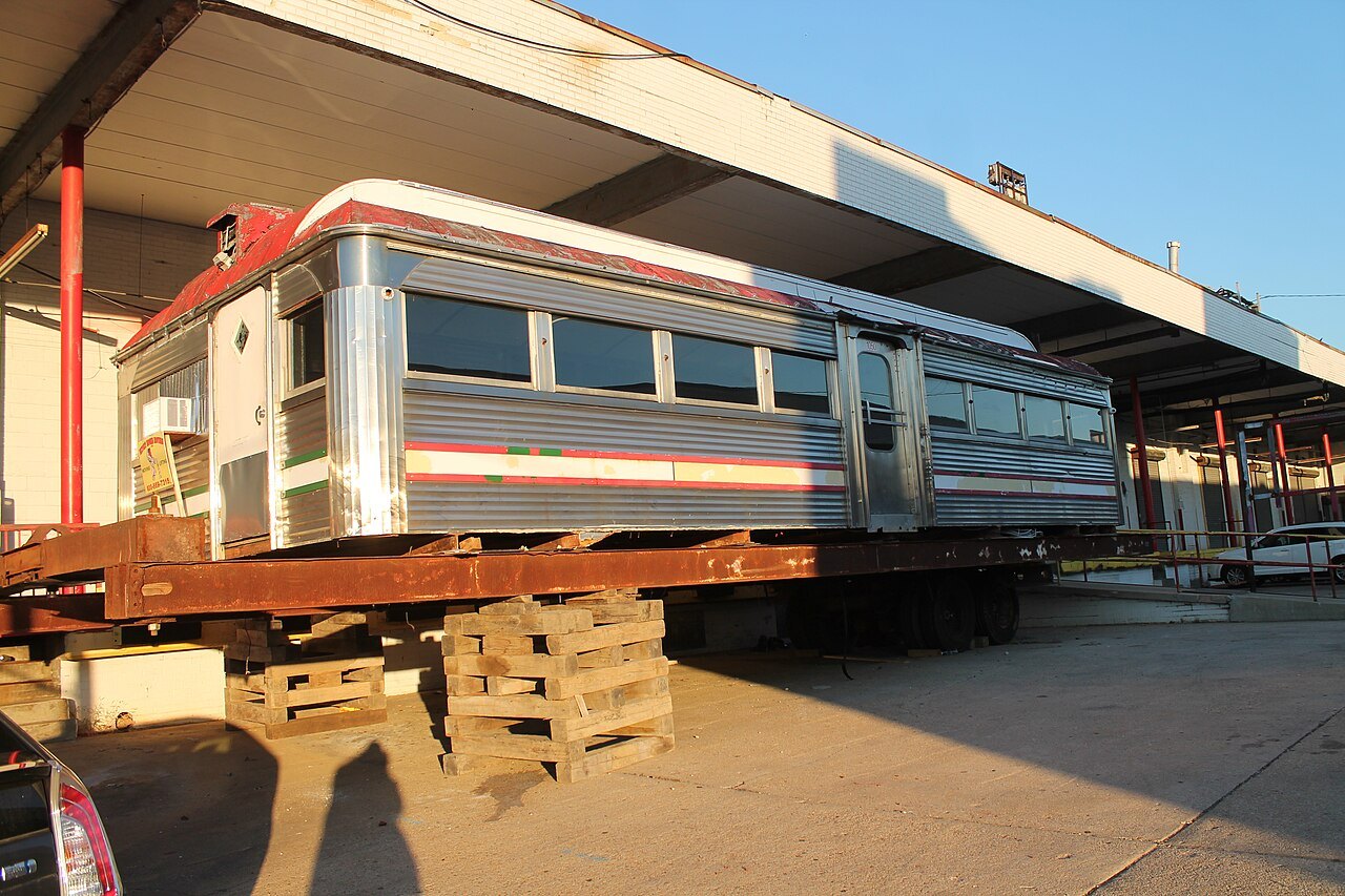 An old railroad dining car parked by the market halls at Union Market