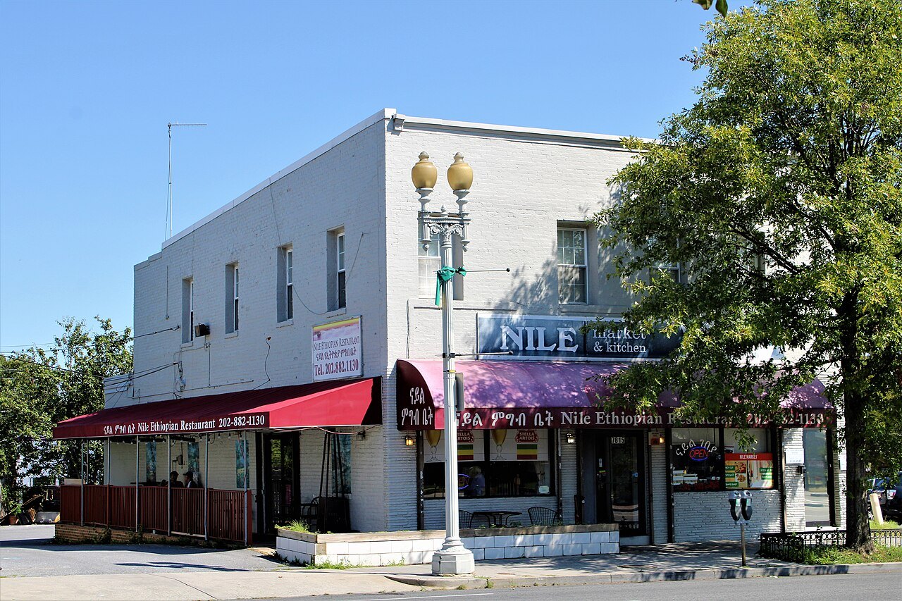 The Nile Ethiopian restaurant and market on a corner in the city