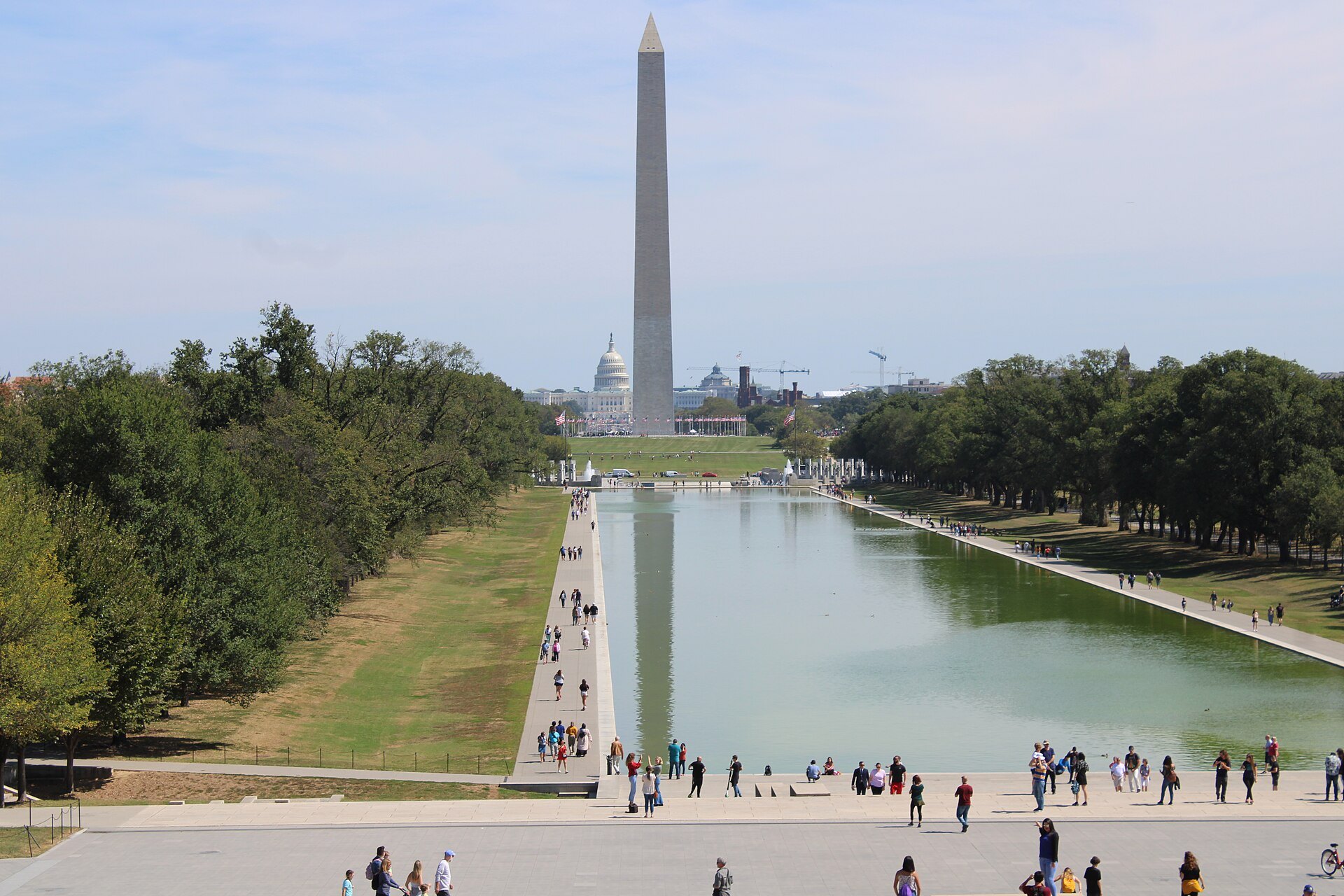 The Washington Monument from the Lincoln Memorial steps, the Reflecting Pool between