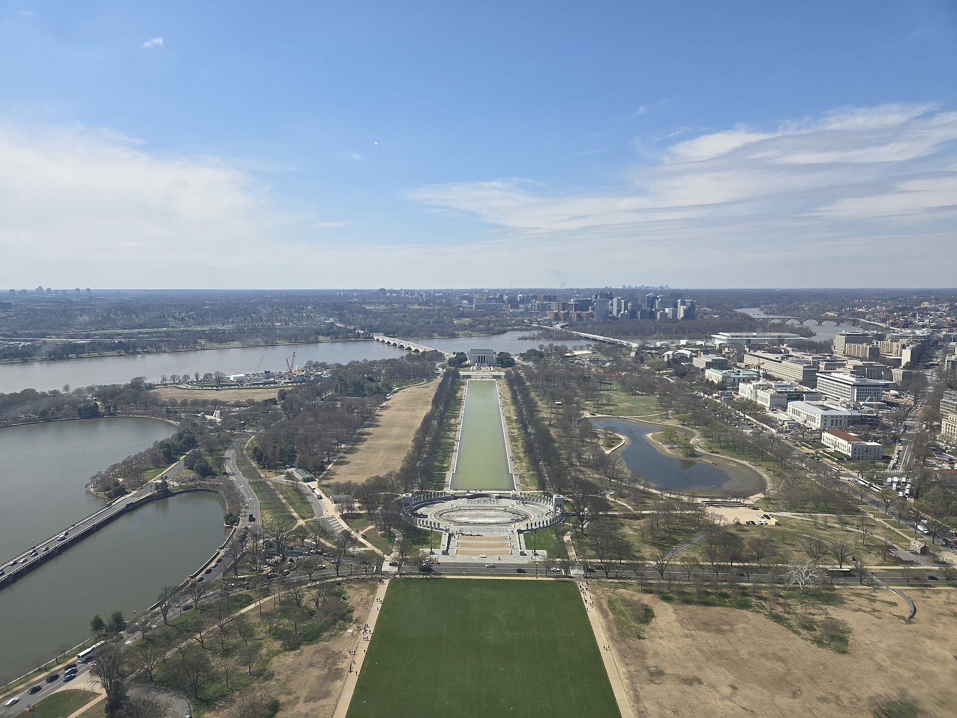 The Mall from the top of the Washington Monument, west to the Lincoln Memorial and the Potomac