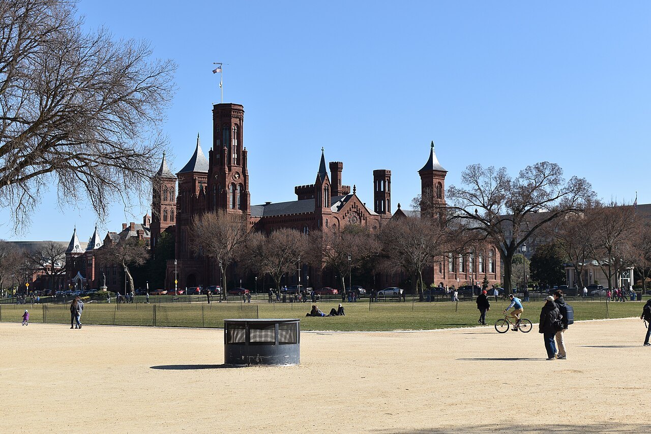 The Smithsonian Castle in winter, seen across the Mall