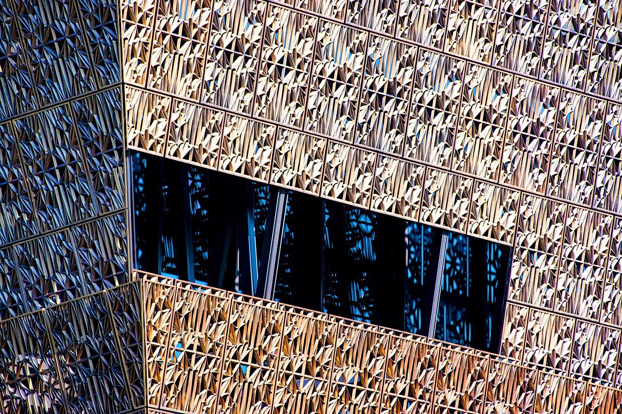 The African American History and Culture museum's bronze lattice, a window cut through it