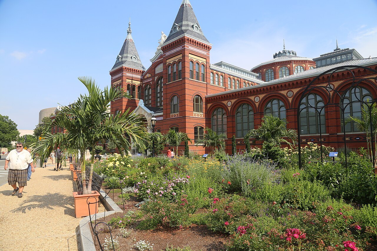 The Arts and Industries Building and the Haupt Garden's summer plantings
