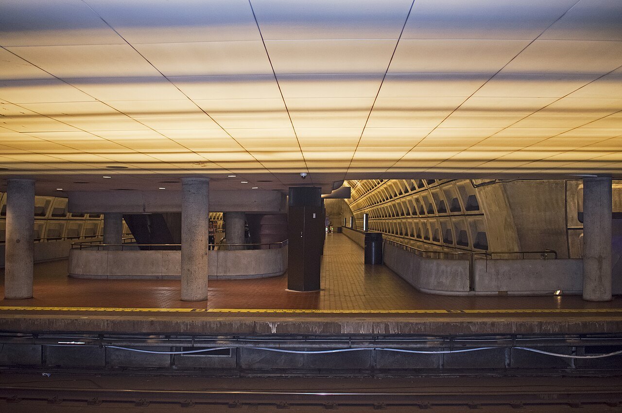 The Red Line platform at Gallery Place under the concrete vault
