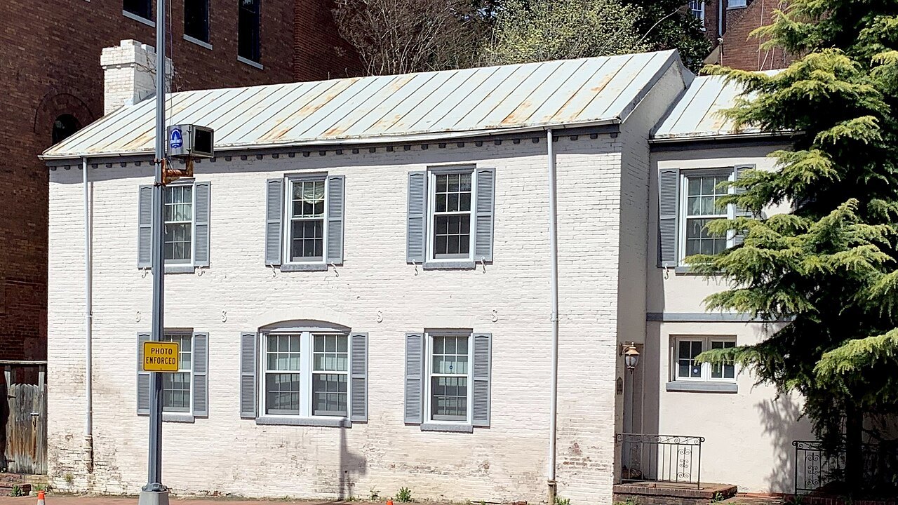 A white-painted house of the eighteenth century at 3509 M Street in Georgetown