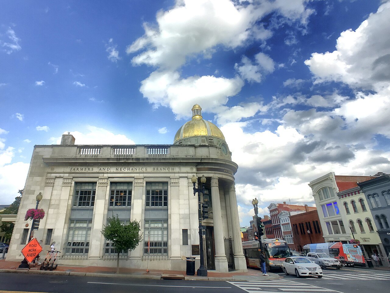 The gilded dome of the old bank at Wisconsin Avenue and M Street in Georgetown