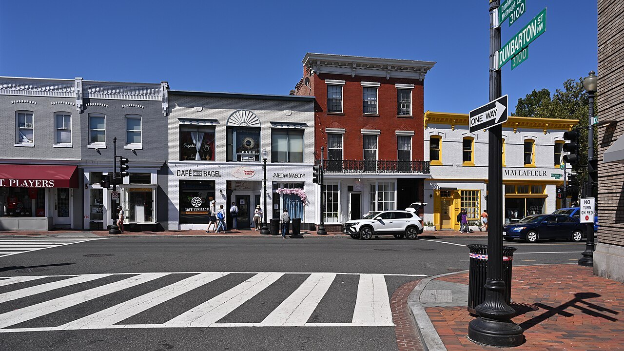 Shops at a Georgetown crossroads on Wisconsin Avenue