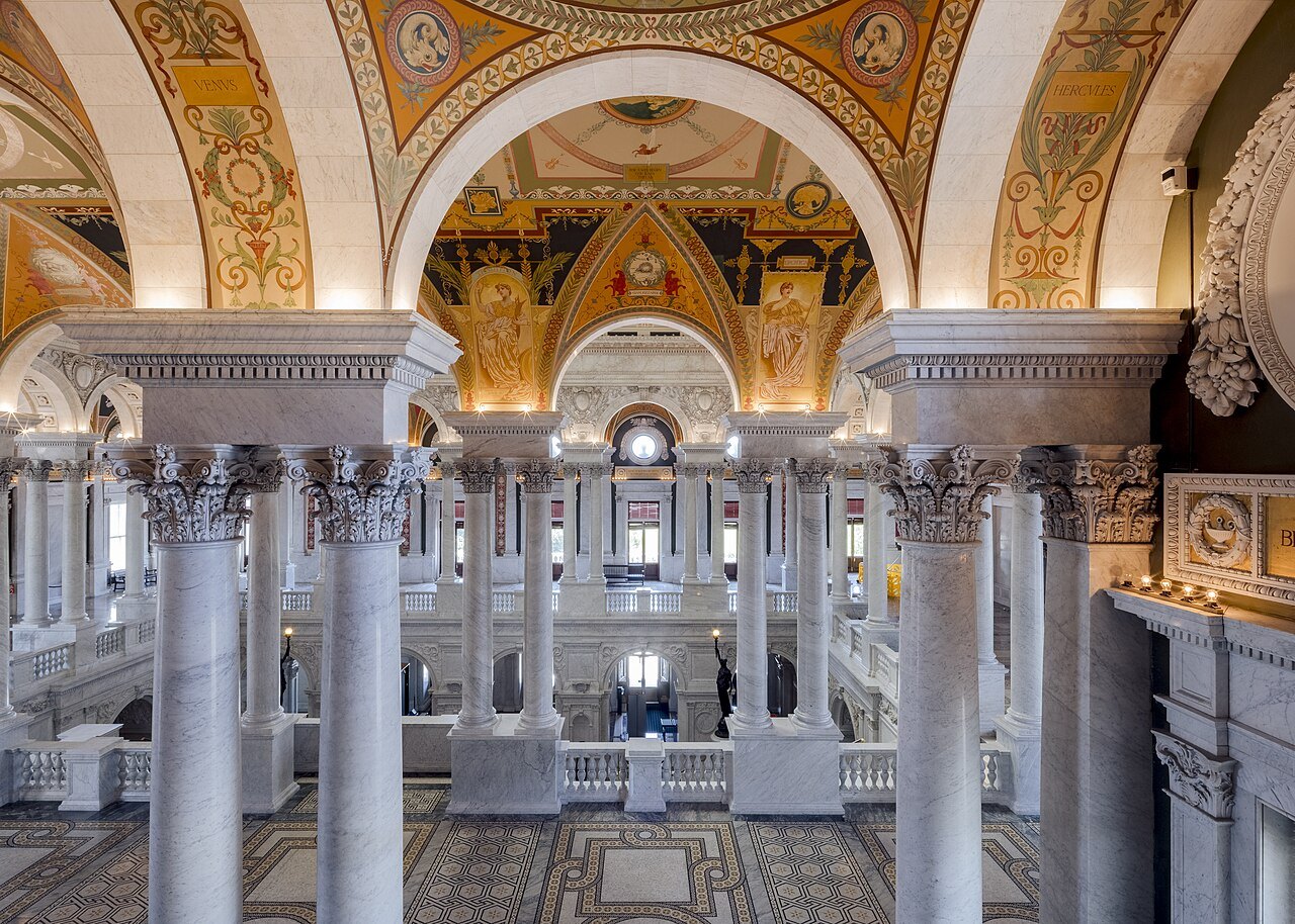 The Great Hall's arcades and columns from the upper floor