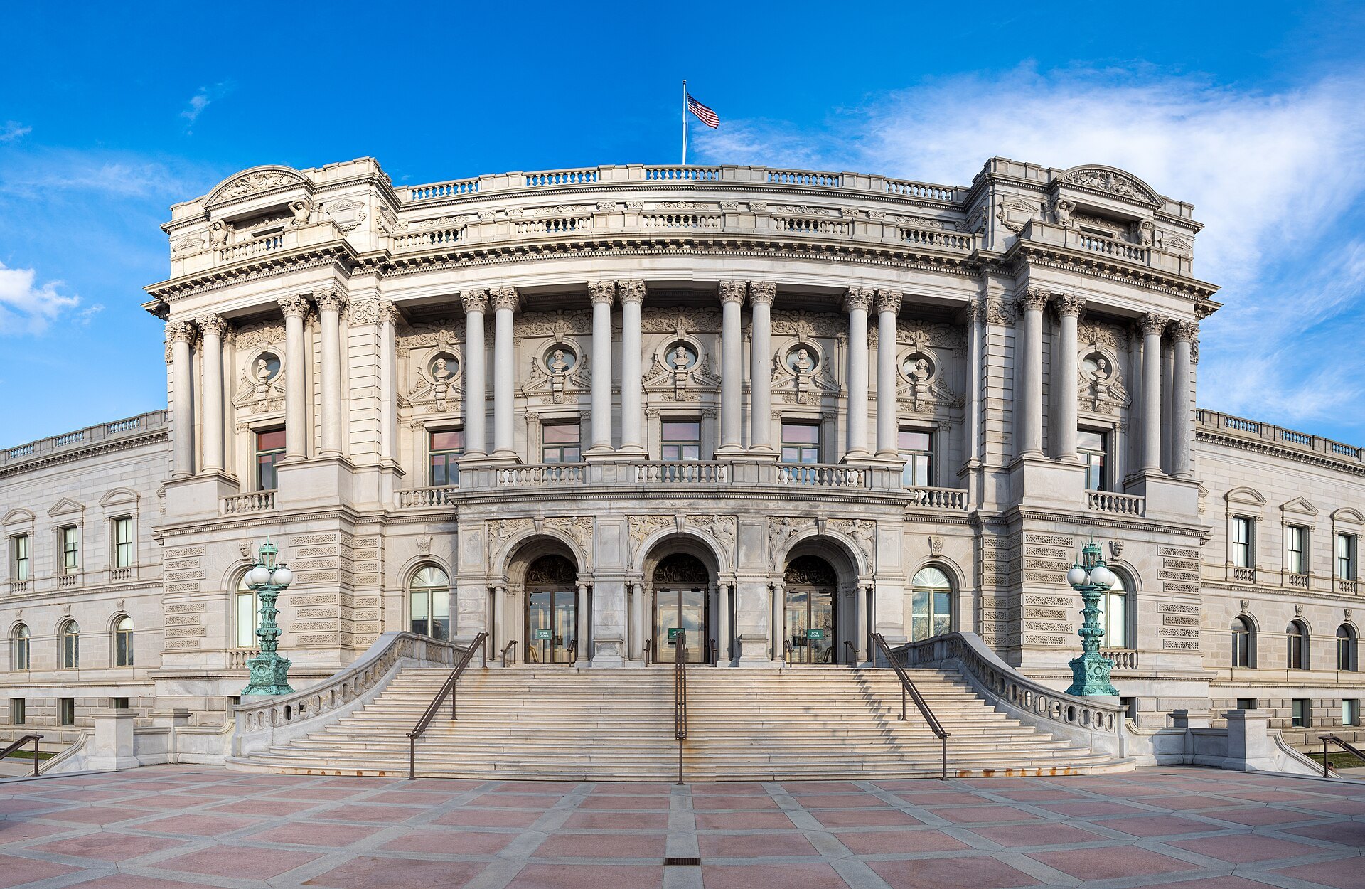 The Thomas Jefferson Building of the Library of Congress, its steps and portico