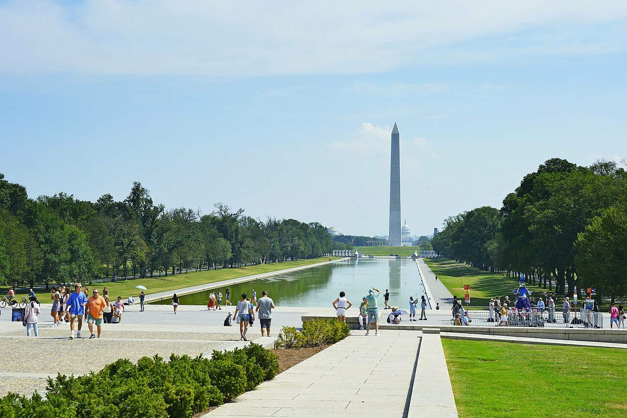 The Reflecting Pool and the Washington Monument from the Lincoln Memorial plaza