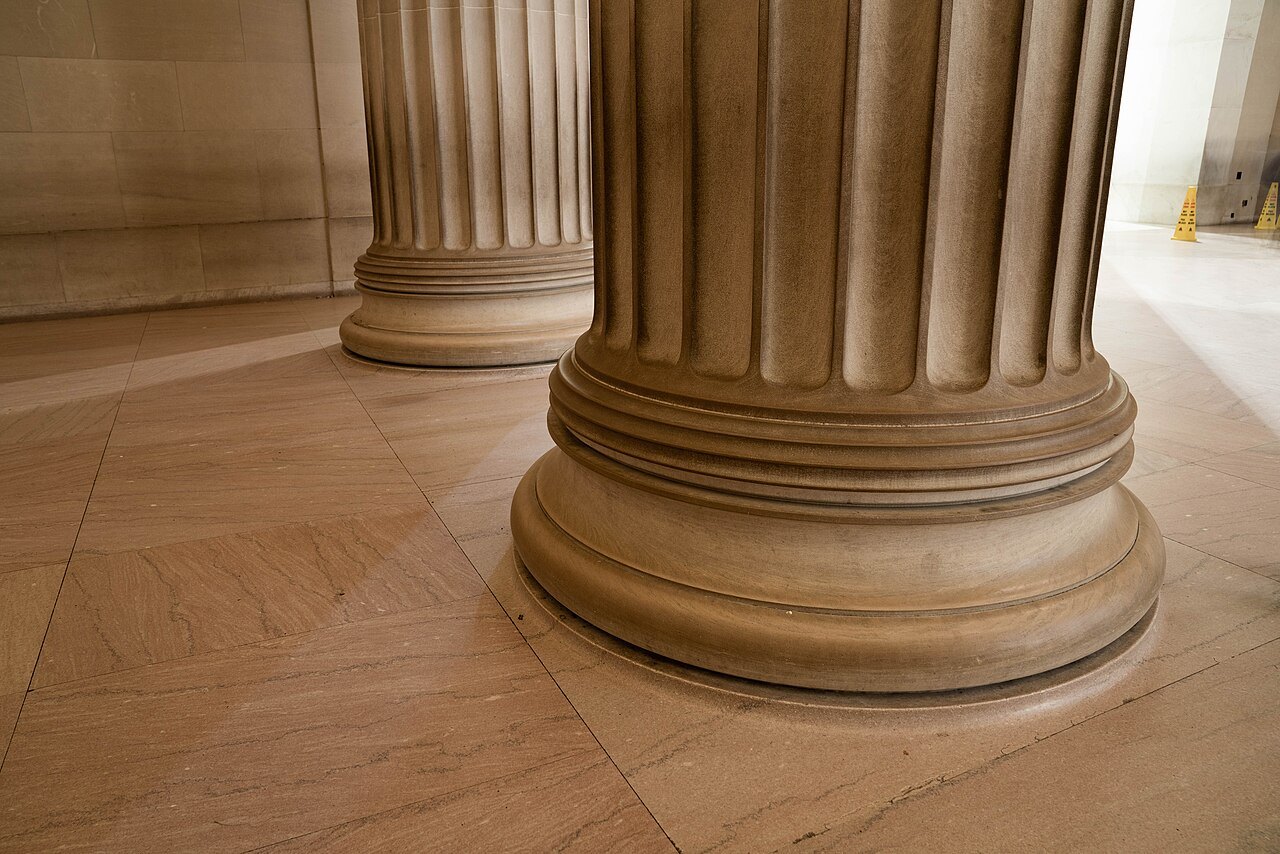 The base of a Doric column of the Lincoln Memorial, close up