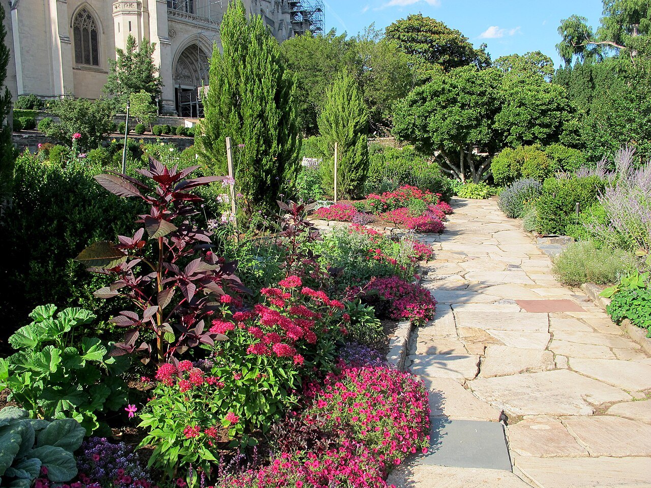 A flagstone path through the Bishop's Garden in August