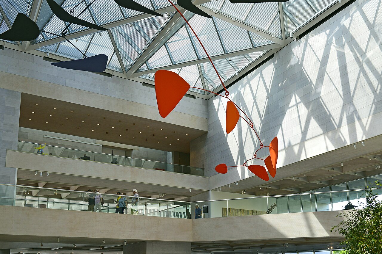 Calder's red mobile hanging in the atrium of the National Gallery's East Building