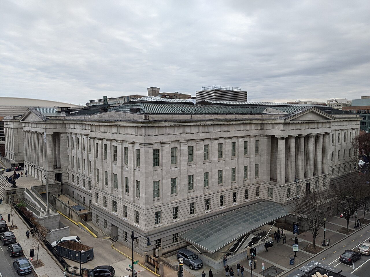 The Old Patent Office Building filling its block, seen from the library across G Street