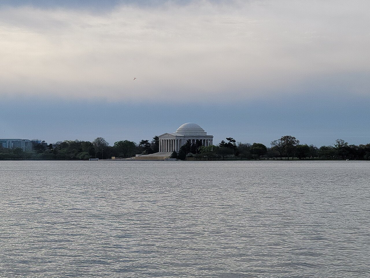 The Jefferson Memorial low on the far shore of the Tidal Basin