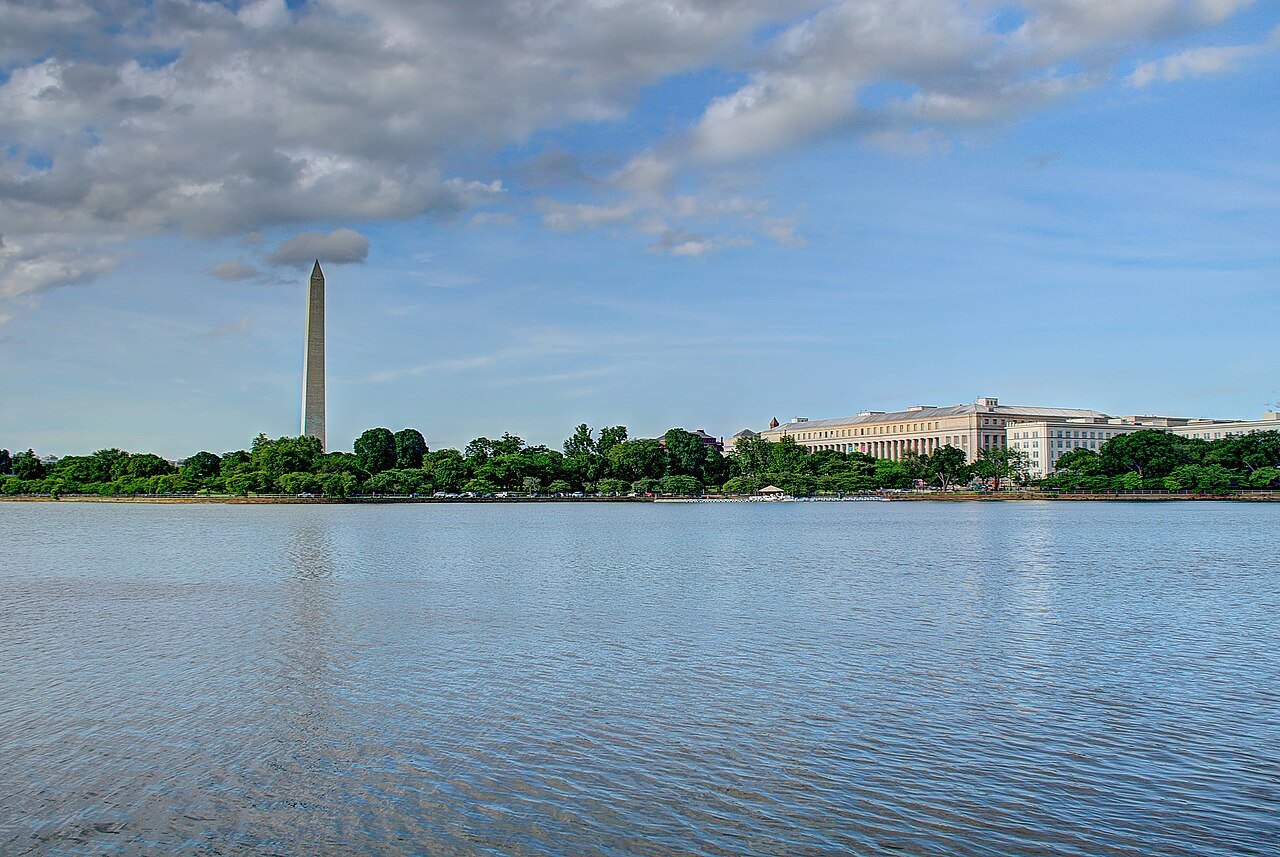 The Washington Monument across the Tidal Basin on a bright day
