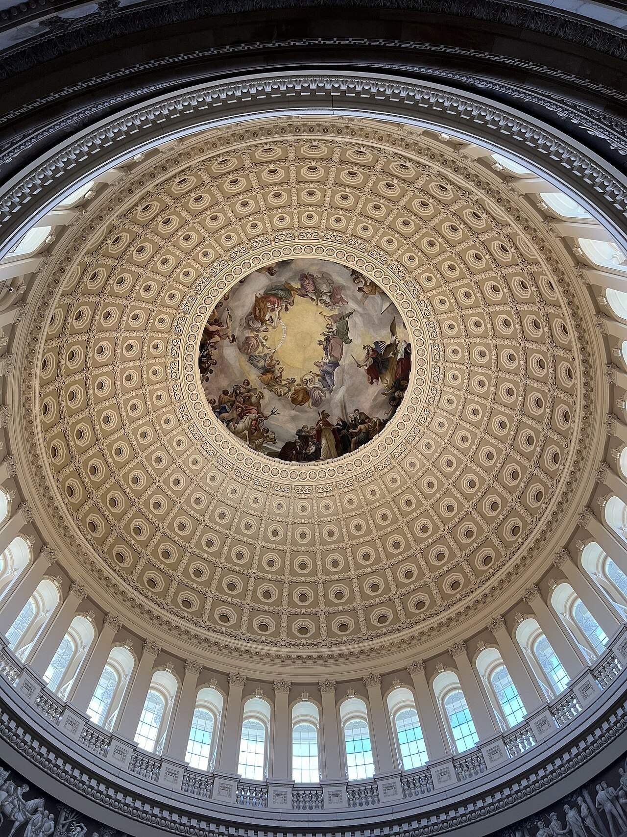 The painted canopy inside the Capitol dome, seen from the Rotunda floor