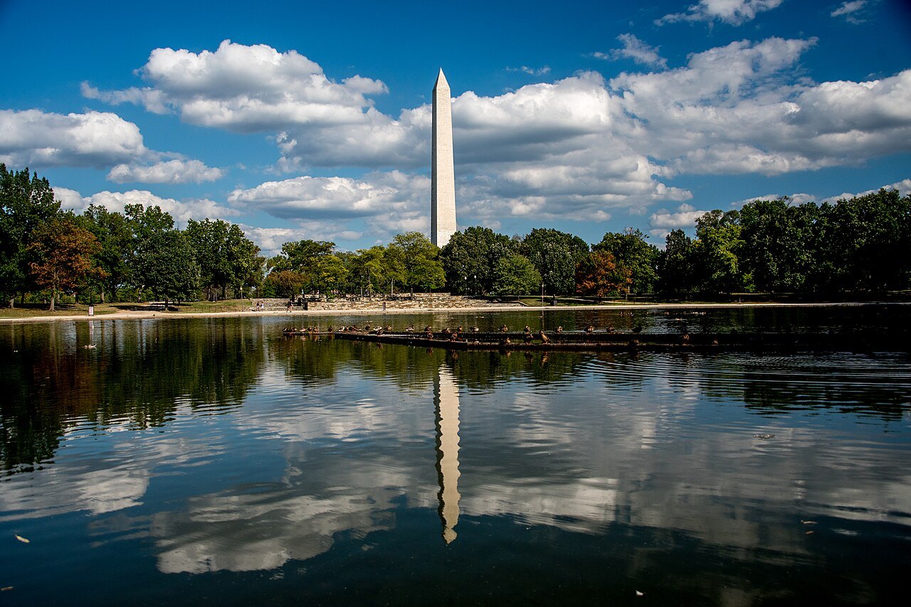The Washington Monument reflected in the pond in Constitution Gardens