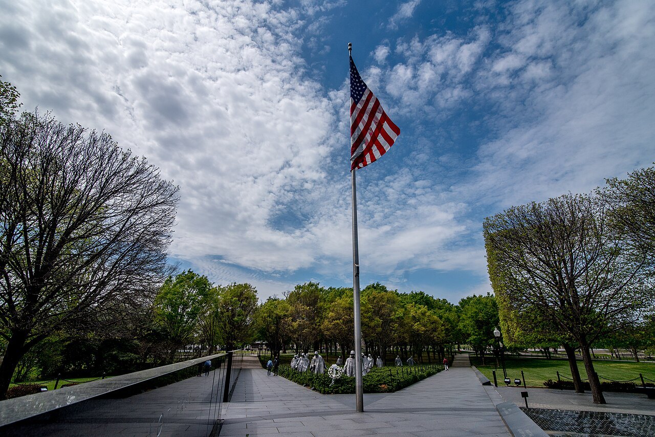 The flagpole and path at the Korean War Veterans Memorial