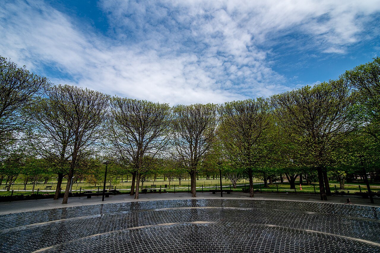 The Pool of Remembrance at the Korean War Veterans Memorial, ringed by trees