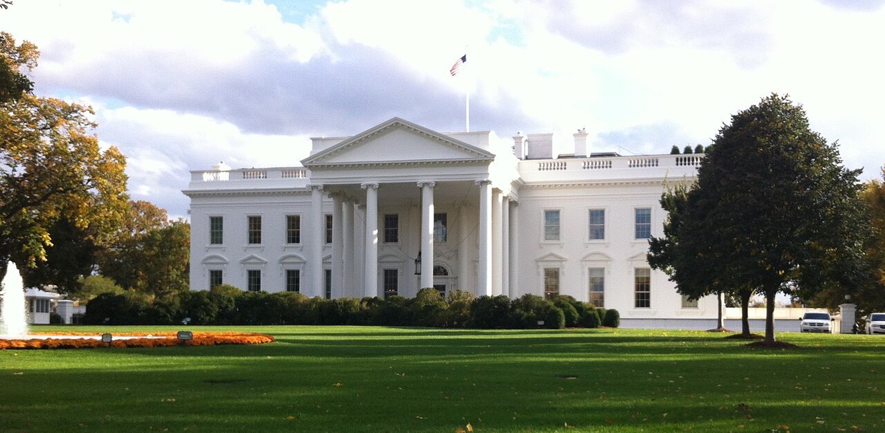 The North Portico of the White House across the lawn