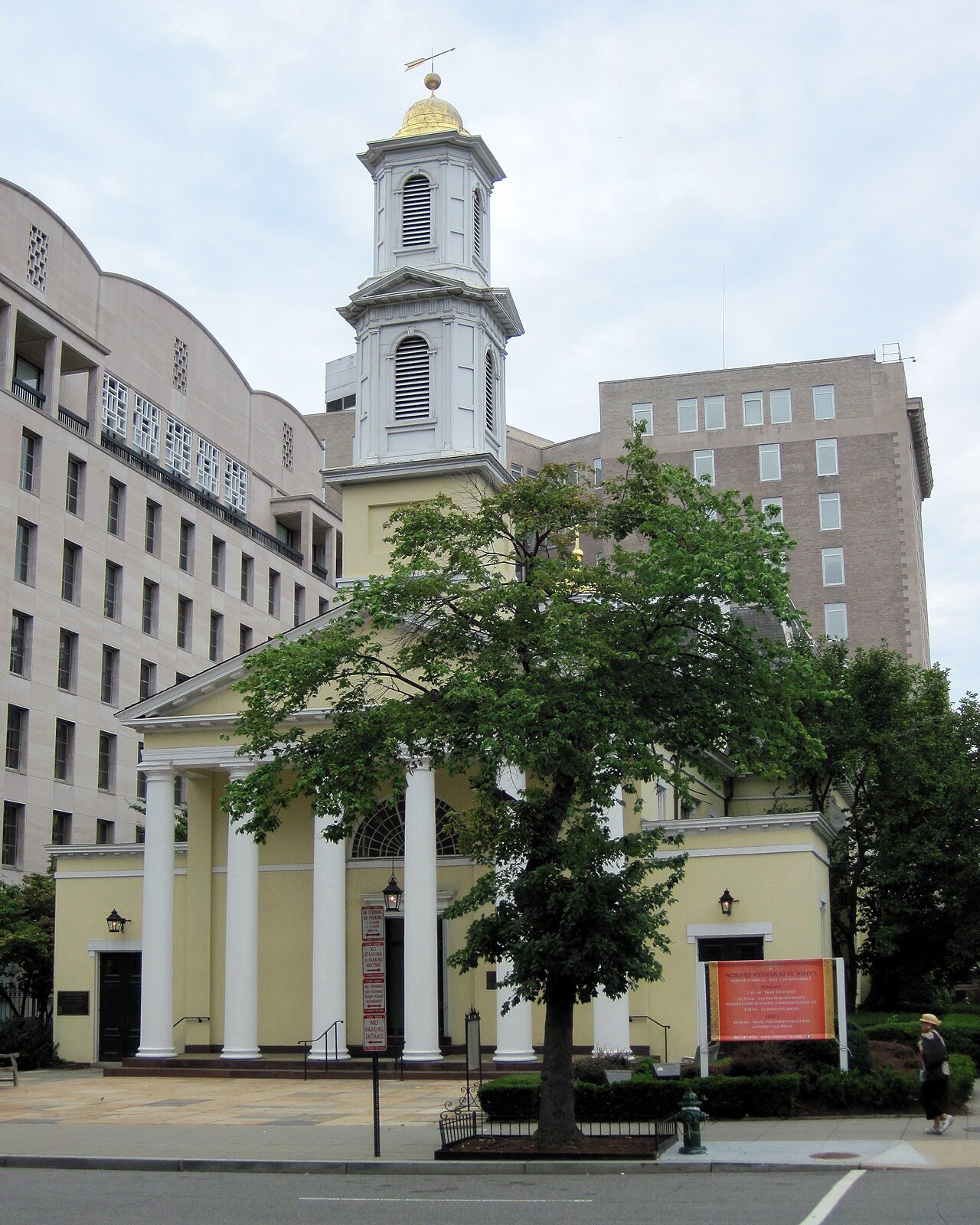 St. John's Church on Lafayette Square, its columned porch and cupola